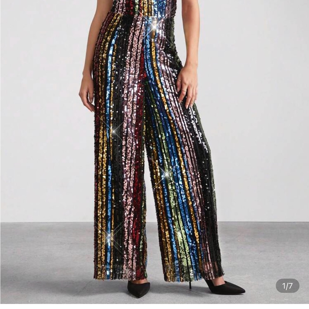 Multicolor Sequin Striped Jumpsuit